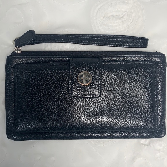 Gianni Bernini Leather Wristlet Wallet - Black/Silver, 7.5”x4” - Picture 2 of 11